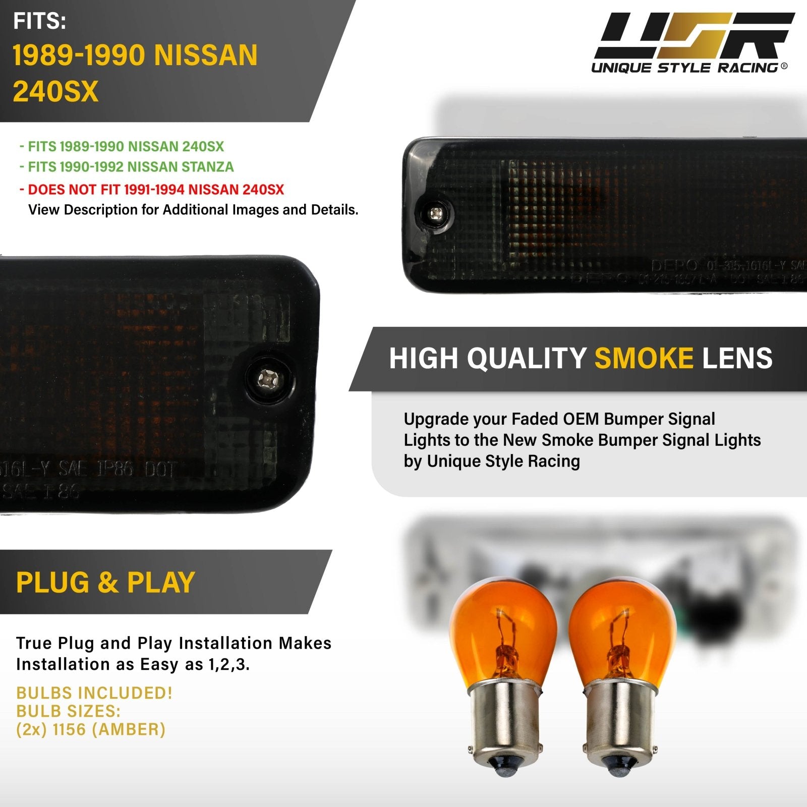 1989-1990 Nissan 240SX S13 / 1990-1992 Stanza Clear Bumper Signal