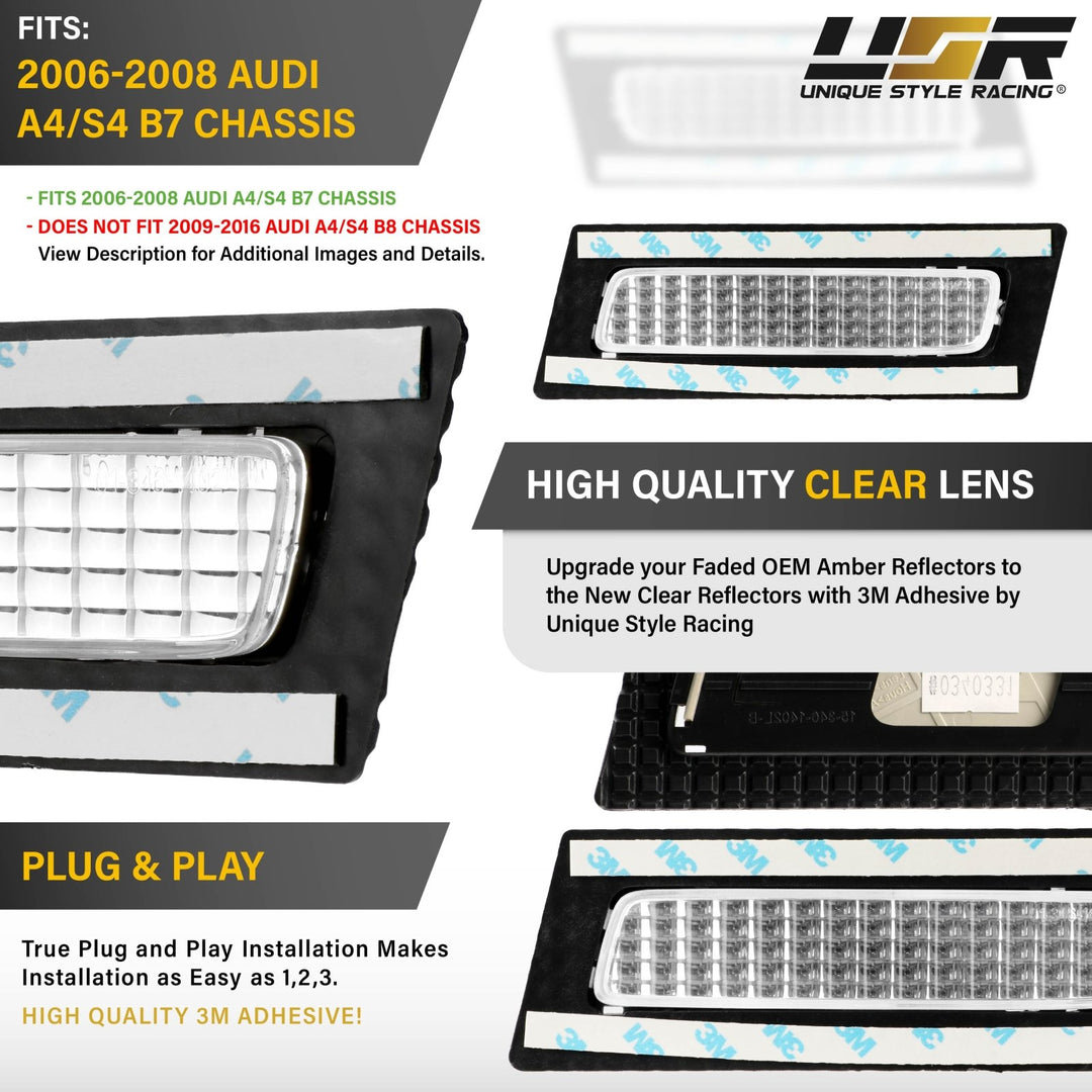 2006 - 2008 Audi A4 / S4 B7 Clear or Smoke Lens Front Bumper Reflector