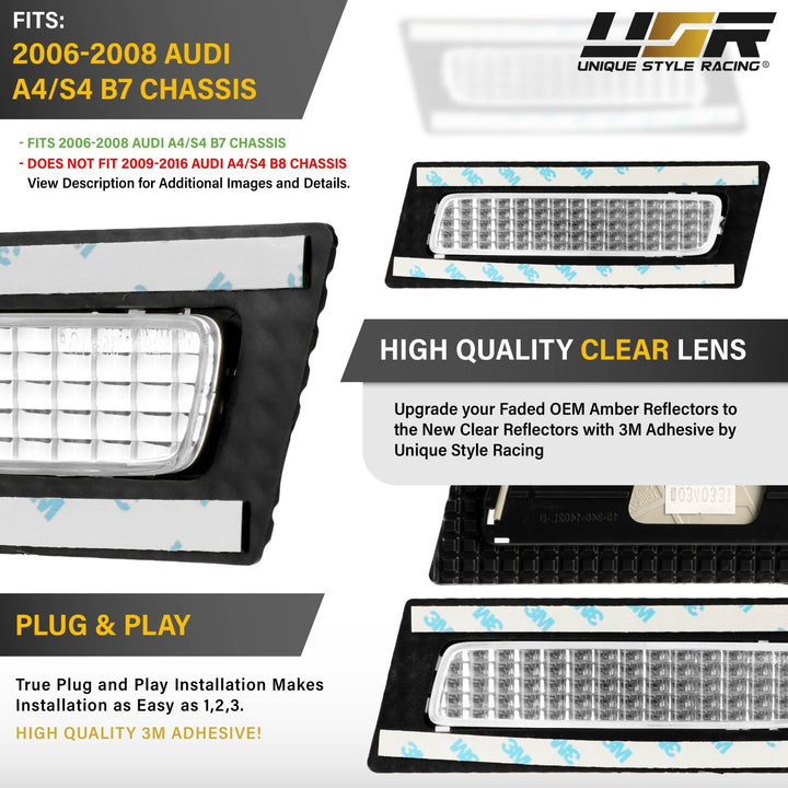2006 - 2008 Audi A4 / S4 B7 Clear or Smoke Lens Front Bumper Reflector