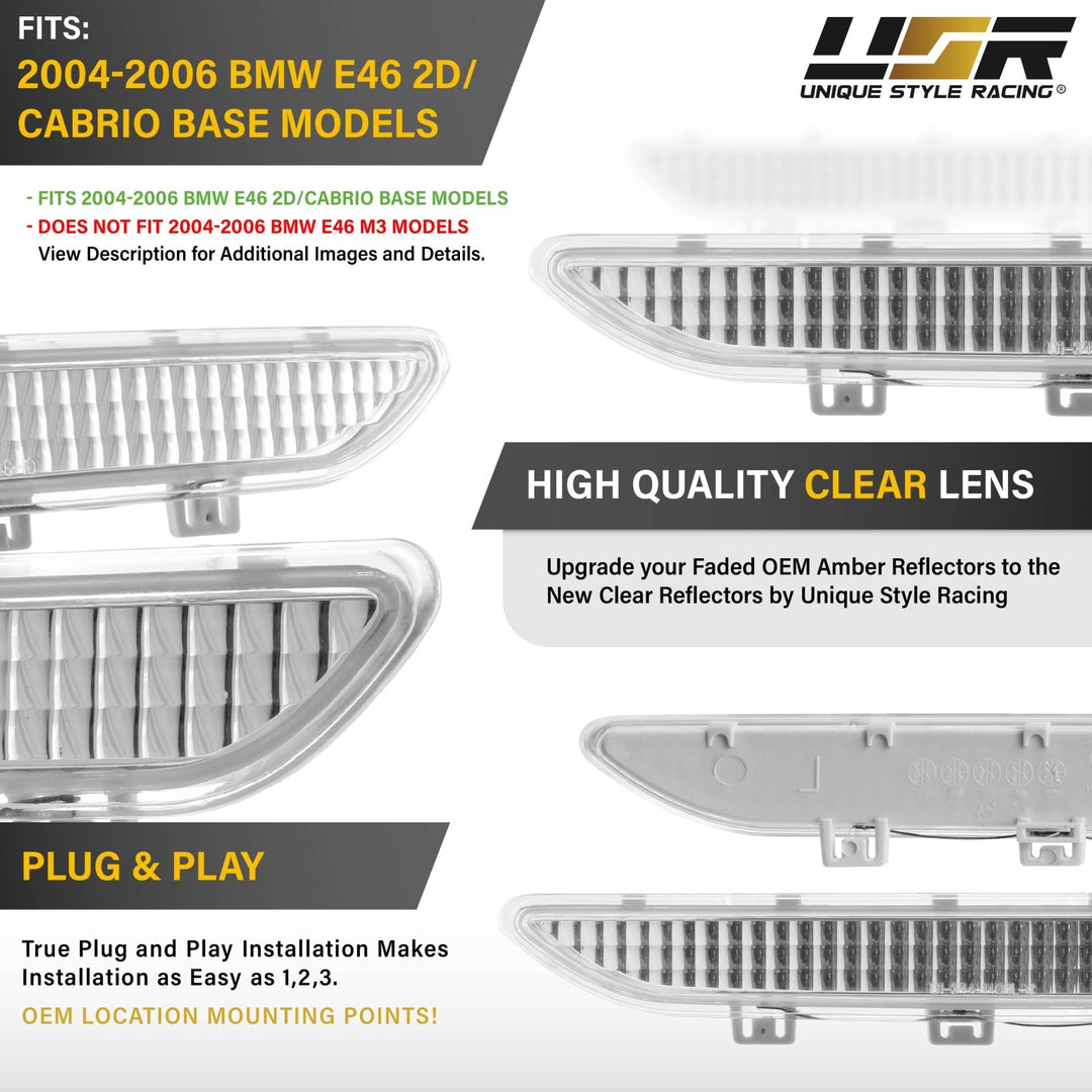 2004 - 2006 BMW E46 3 Series 2D Coupe/Cabrio Clear or Smoke Lens Bumper Reflector Light