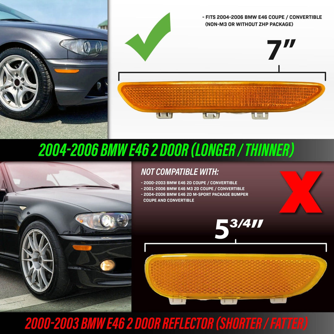 2004 2005 2006 BMW E46 3 Series 2D Coupe/Cabrio Clear or Smoke Lens Bumper Reflector Light

#lens-color_clear-lens