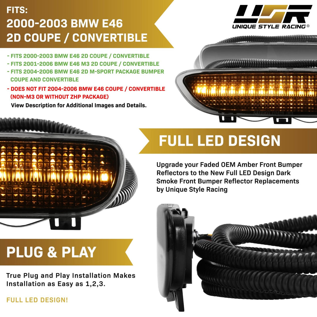 2000 2001 2002 2003 BMW E46 3 Series 2 Door Coupe/Cabrio & 2002 2003 2004 2005 2006 M3 Clear or Smoke Front LED Side Marker Light Bumper Reflector 
#color-combo_smoke-lens-amber-led