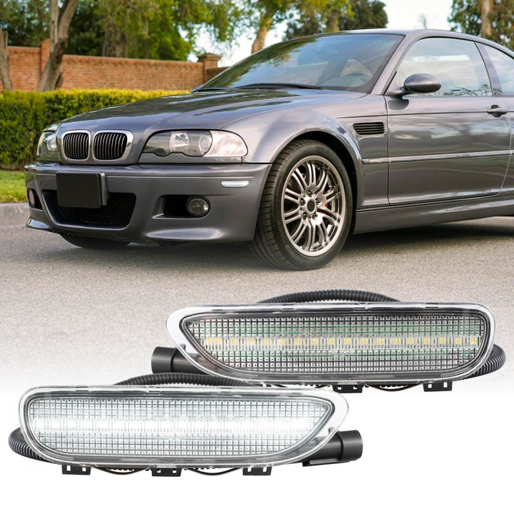 2000 2001 2002 2003 BMW E46 3 Series 2 Door Coupe/Cabrio & 2002 2003 2004 2005 2006 M3 Clear or Smoke Front LED Side Marker Light Bumper Reflector 
#color-combo_clear-lens-white-led