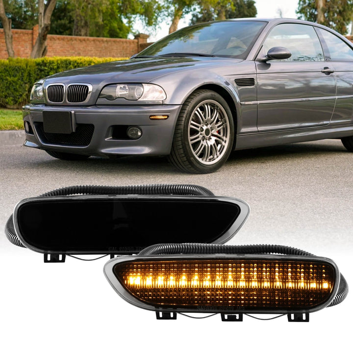 2000 2001 2002 2003 BMW E46 3 Series 2 Door Coupe/Cabrio & 2002 2003 2004 2005 2006 M3 Clear or Smoke Front LED Side Marker Light Bumper Reflector 
#color-combo_smoke-lens-amber-led