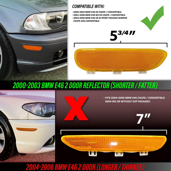 2000 2001 2002 2003 BMW E46 3 Series 2 Door Coupe/Cabrio & 2002 2003 2004 2005 2006 M3 Clear or Smoke Front LED Side Marker Light Bumper Reflector 
#color-combo_smoke-lens-white-led