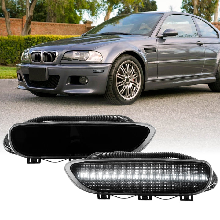 2000 2001 2002 2003 BMW E46 3 Series 2 Door Coupe/Cabrio & 2002 2003 2004 2005 2006 M3 Clear or Smoke Front LED Side Marker Light Bumper Reflector 
#color-combo_smoke-lens-white-led
