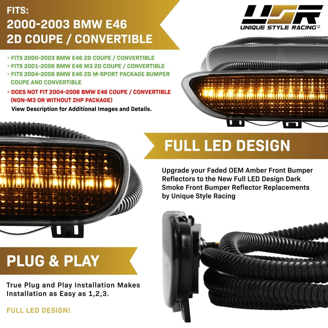 2000 - 2003 BMW E46 3 Series 2 Door Coupe/Cabrio & 2002 - 2006 M3 Clear or Smoke Front LED Side Marker Light Bumper Reflector