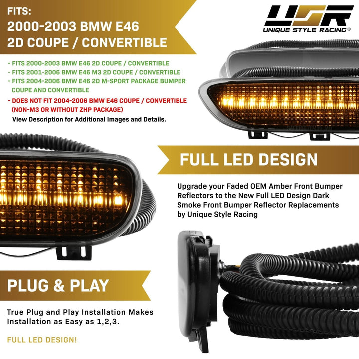 2000 - 2003 BMW E46 3 Series 2 Door Coupe/Cabrio & 2002 - 2006 M3 Clear or Smoke Front LED Side Marker Light Bumper Reflector