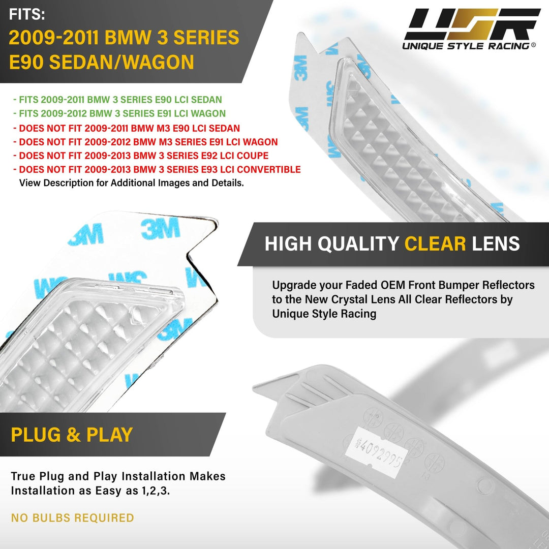 2009 2010 2011 BMW 3 Series E90 / E91 LCI 4D / 5D Clear or Smoke Front Bumper Reflector Light 
#lens-color_crystal-clear-lens