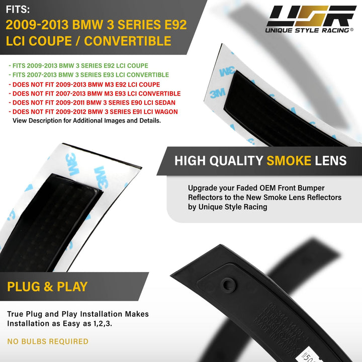 2007 2008 2009 2010 2011 2012 BMW 3 Series E92 2D / E93 Convertible Clear or Smoke Lens Bumper Reflector Light
#lens-color_crystal-smoke-lens