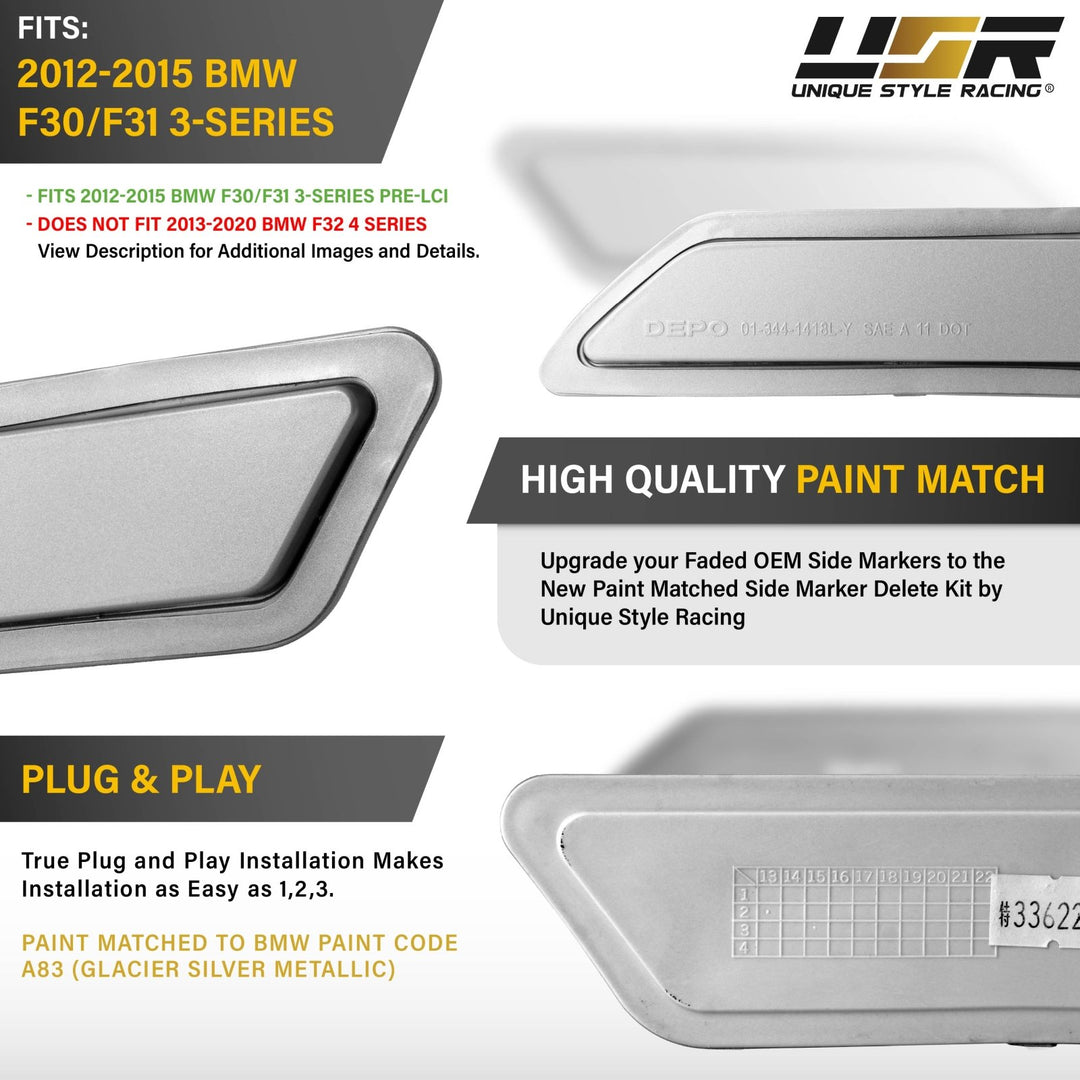 2012 2013 2014 2015 BMW 3 Series F30 / F31 Frosted Clear or Frosted Smoke Lens or Jet Black 668 or Glacier Silver A83 Front Bumper Reflector Light
#lens-color_painted-glacier-silver-a83