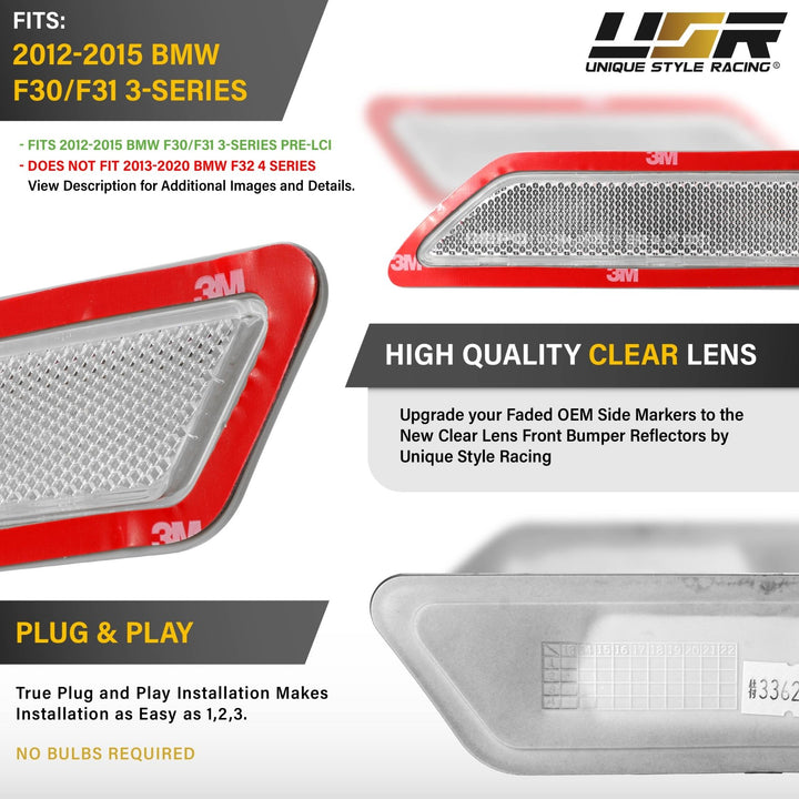2012 2013 2014 2015 BMW 3 Series F30 / F31 Frosted Clear or Frosted Smoke Lens or Jet Black 668 or Glacier Silver A83 Front Bumper Reflector Light
#lens-color_clear-lens