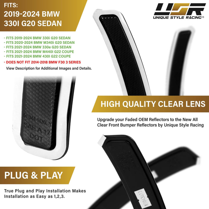 2019 2020 2021 2022 2023 2024 BMW G20 3 Series Euro Clear or Smoke Lens Front Bumper Reflector Light
#lens-color_smoke-lens