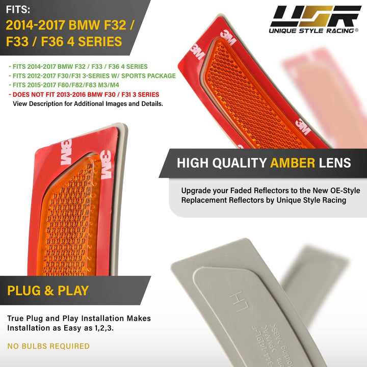2014-2017 BMW F32 F33 4 Series, 2012-2017 F30 F31 3 Series, 2015-2017 F80 F82 F83 M3 M4 Amber Lens Bumper Replacement Front Reflectors