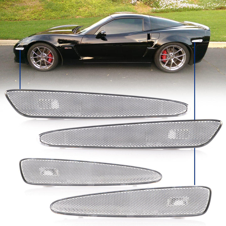 2005 - 2013 Chevrolet Corvette Clear or Smoke Lens Front + Rear Bumper Side Marker Light