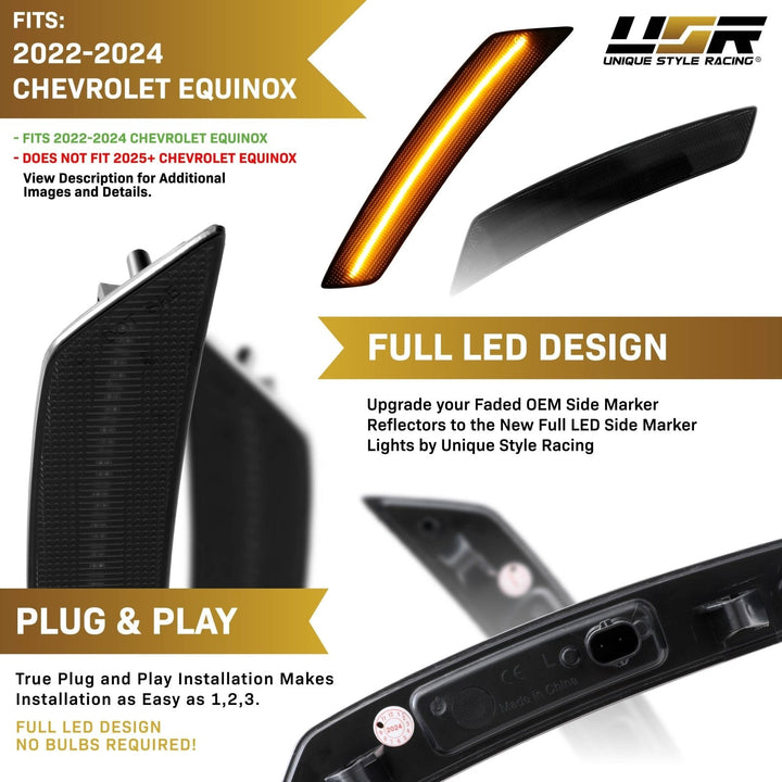 2022 - 2024 Chevrolet Chevy Equinox Front Smoke Lens Amber or White LED Bumper Side Marker Light