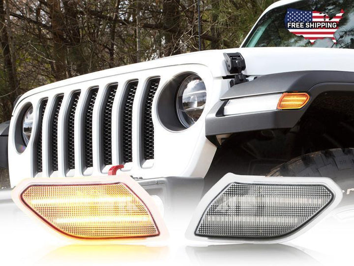 2018 - 2020 Jeep Wrangler JL Gladiator Clear or Smoke Dual Light Bar LED Side Marker Light