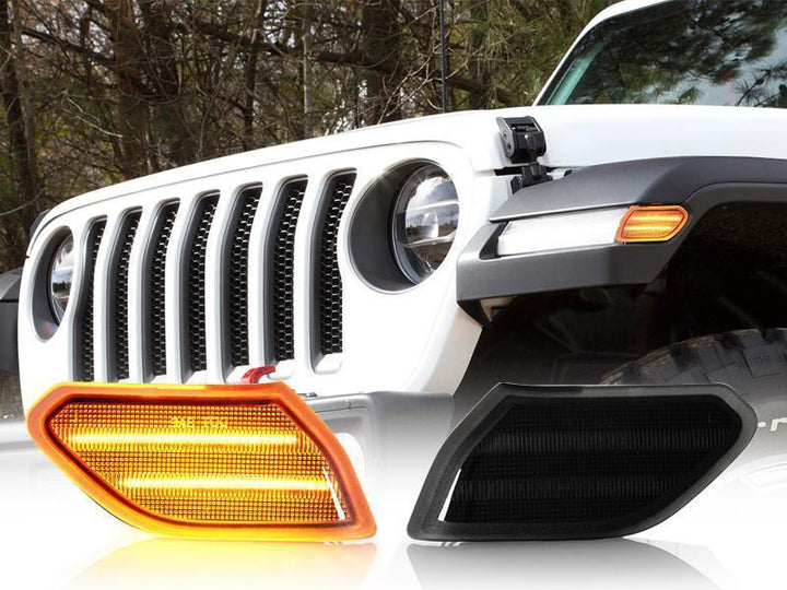 2018 - 2020 Jeep Wrangler JL Gladiator Clear or Smoke Dual Light Bar LED Side Marker Light