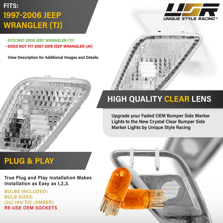 1997-2006 Jeep Wrangler TJ All Clear Lens Side Marker Lights