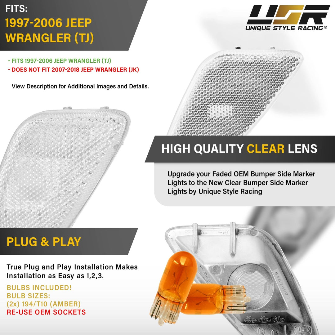 1997-2006 Jeep Wrangler TJ Clear Lens Front Fender Side Marker Lights