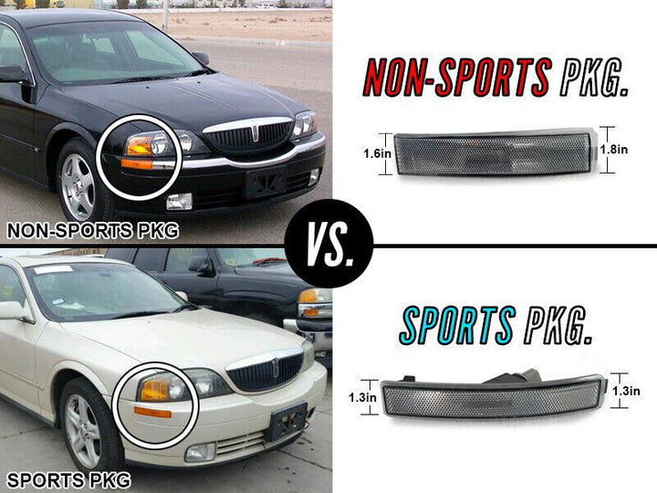 2000 - 2002 Lincoln LS Non Sport Pkg Model Front Bumper Side Marker Lights