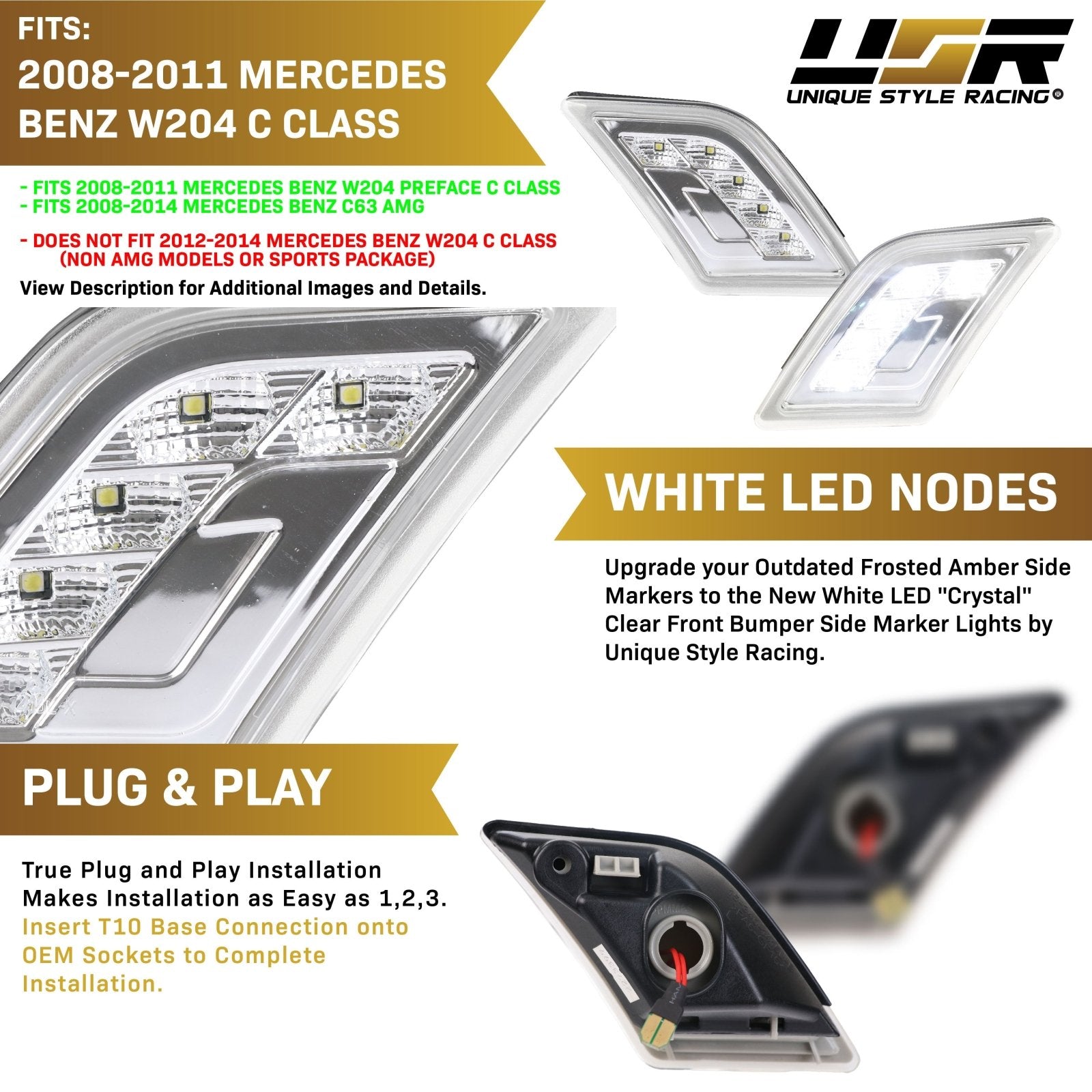 2009-2012 Mercedes R230 AMG SL63 & SL65 LED Clear or Smoke Front