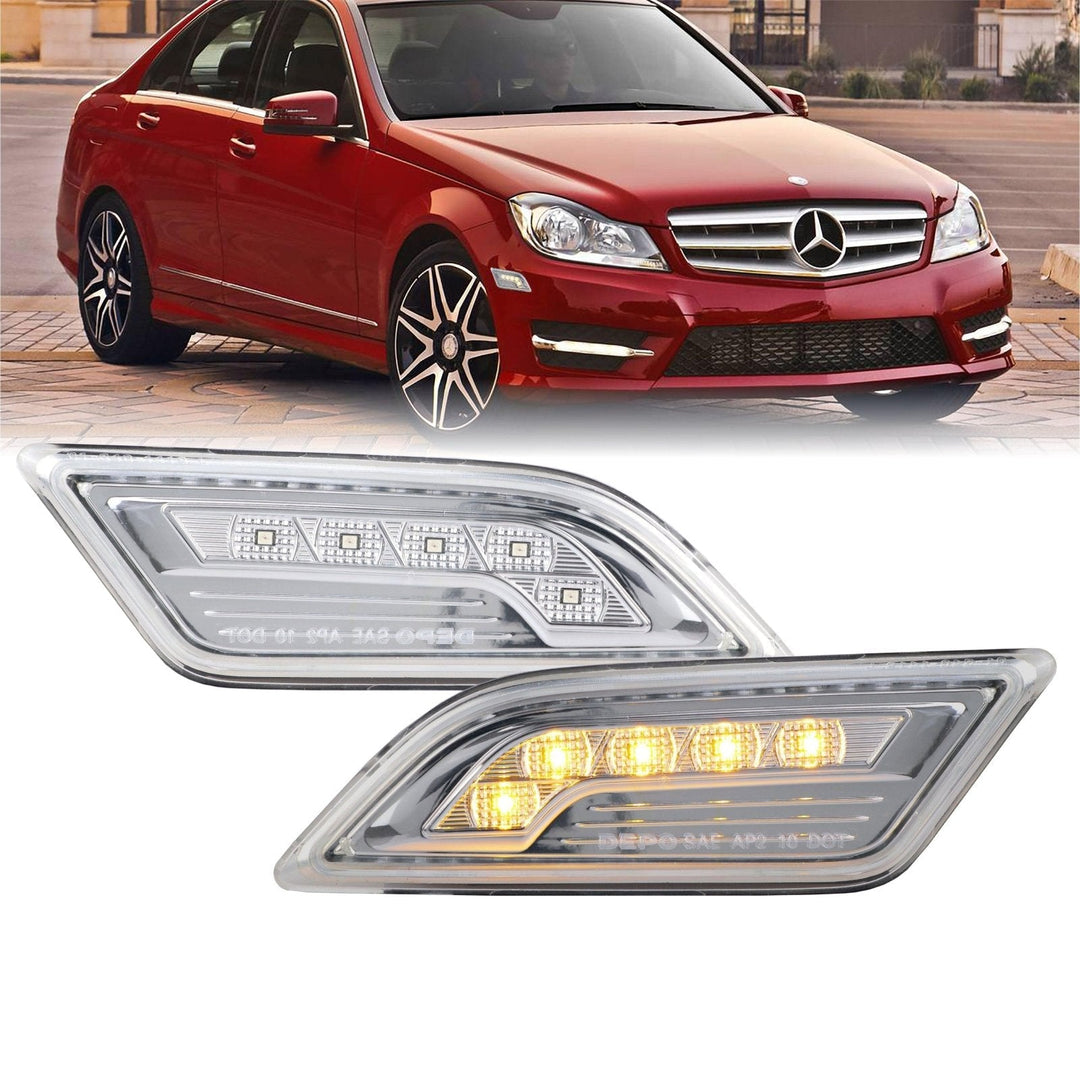 2012 - 2014 Mercedes C Class W204 Amber or White LED with Clear or Smoke Lens Front Bumper Side Marker Light