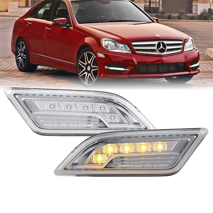 2012 - 2014 Mercedes C Class W204 Amber or White LED with Clear or Smoke Lens Front Bumper Side Marker Light