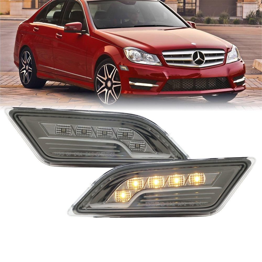 2012 - 2014 Mercedes C Class W204 Amber or White LED with Clear or Smoke Lens Front Bumper Side Marker Light