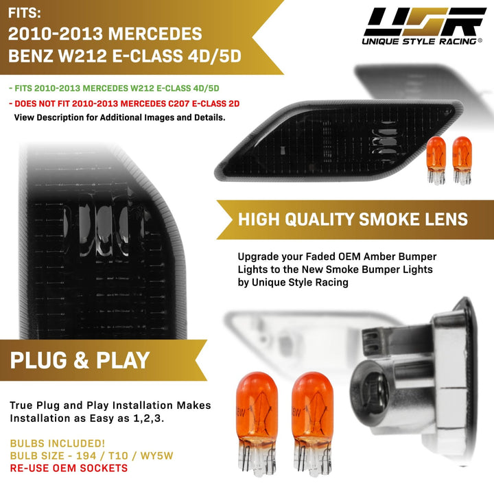 2010-2013 Mercedes E Class W212 Crystal Clear or Smoke Front Bumper Side Marker Light

#lens-color_crystal-smoke-lens