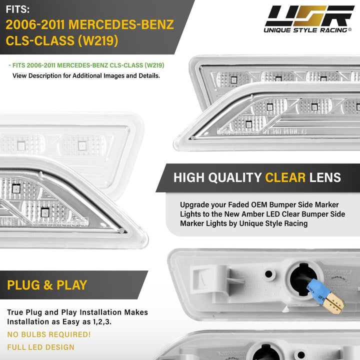 2006 2007 2008 2009 2010 2011 Mercedes CLS Class W219 w 219 Crystal Clear LED Front Bumper Side Marker Light

#lens-color_clear-lens-amber-led
