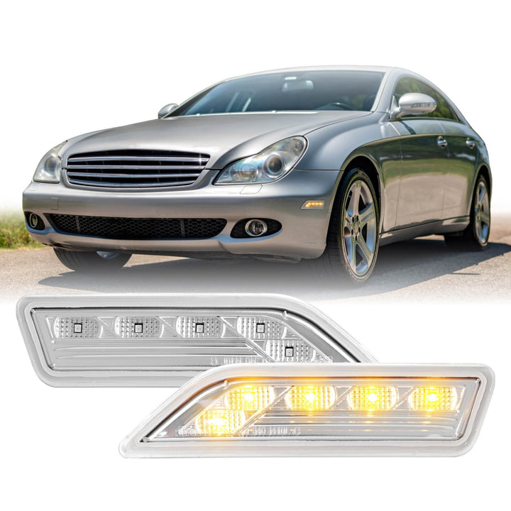 2006 2007 2008 2009 2010 2011 Mercedes CLS Class W219 w 219 Crystal Clear LED Front Bumper Side Marker Light

#lens-color_clear-lens-amber-led