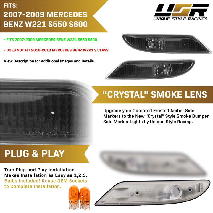 2007-2009 Mercedes S Class W221 Non AMG Crystal Clear or Smoke Bumper Side Marker Light

#lens-color_smoke-lens