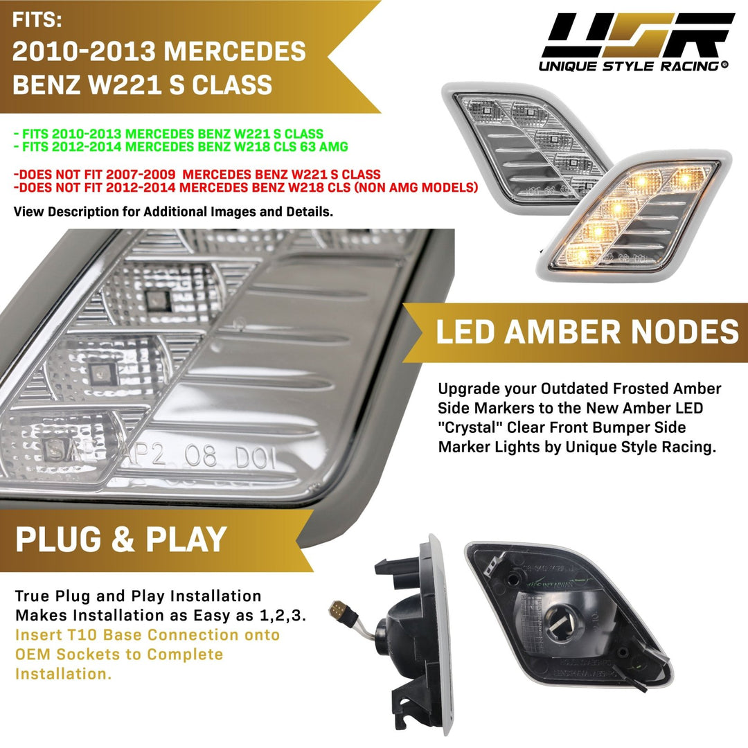 Clear Amber LED Side Marker Lights For 2007-2009 Mercedes W221 S550 S600 – DEPO/REVi Direct Replacement