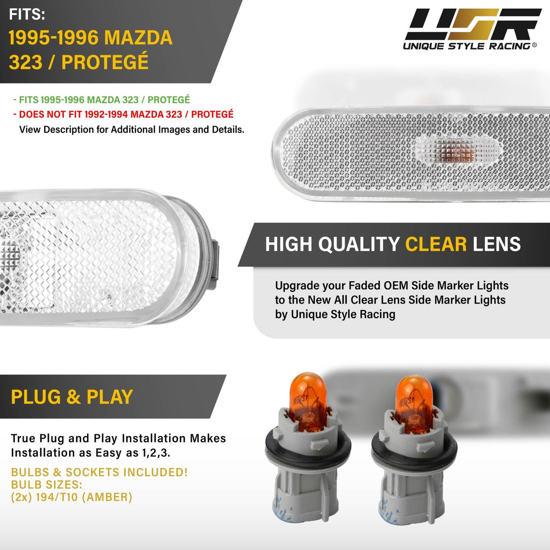1990-1997 Mazda 323 / Protege Clear Lens Front Bumper Side Marker Lights