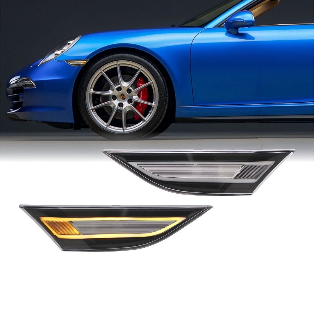 2012 - 2019 Porsche Carrera 911 / 2013 - 2020 Porsche Boxster / 2014 - 2020 Porsche Cayman 981/718 EURO Style Amber LED Clear Front Bumper Side Marker Light