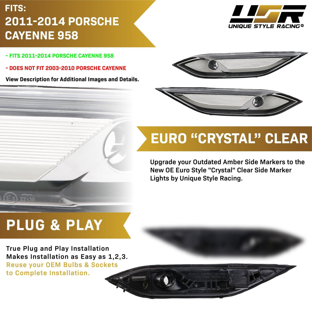 2011 - 2014 Porsche Cayenne 958 Euro CLEAR WhiteOut Front Bumper Side Marker Light