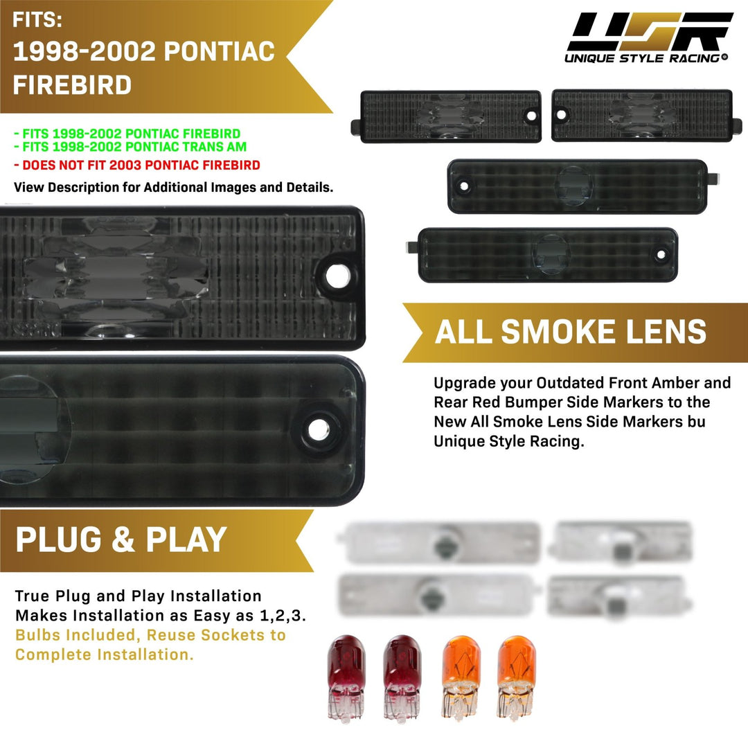 1998-2002 Pontiac Firebird / Trans Am Front + Rear Clear or Smoke Bumper Side Marker Lights