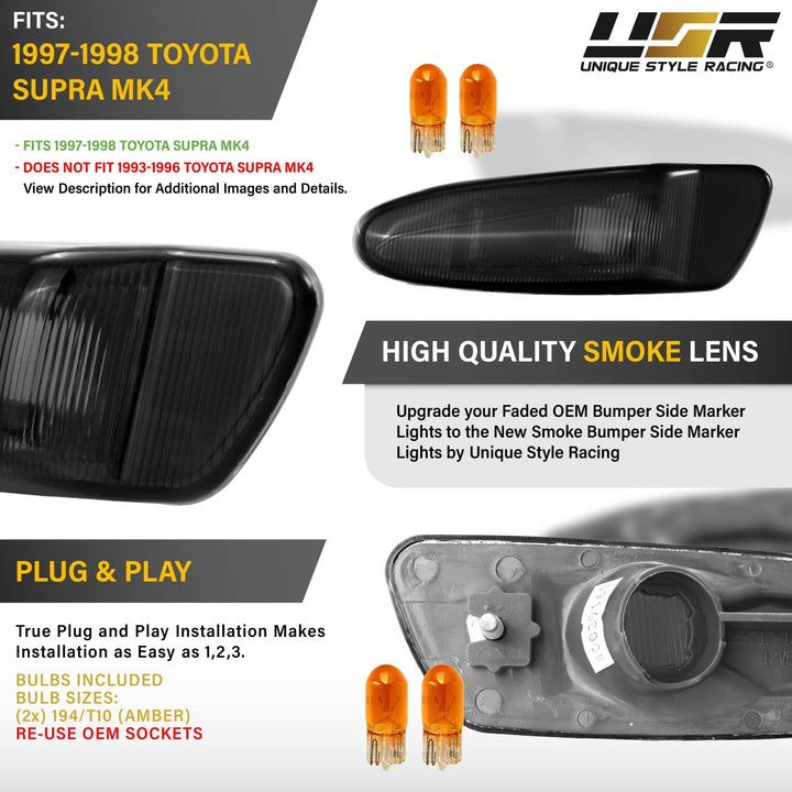 1997-1998 Toyota Supra Mk.4 IV Smoke Lens Front Bumper Side Marker Lights