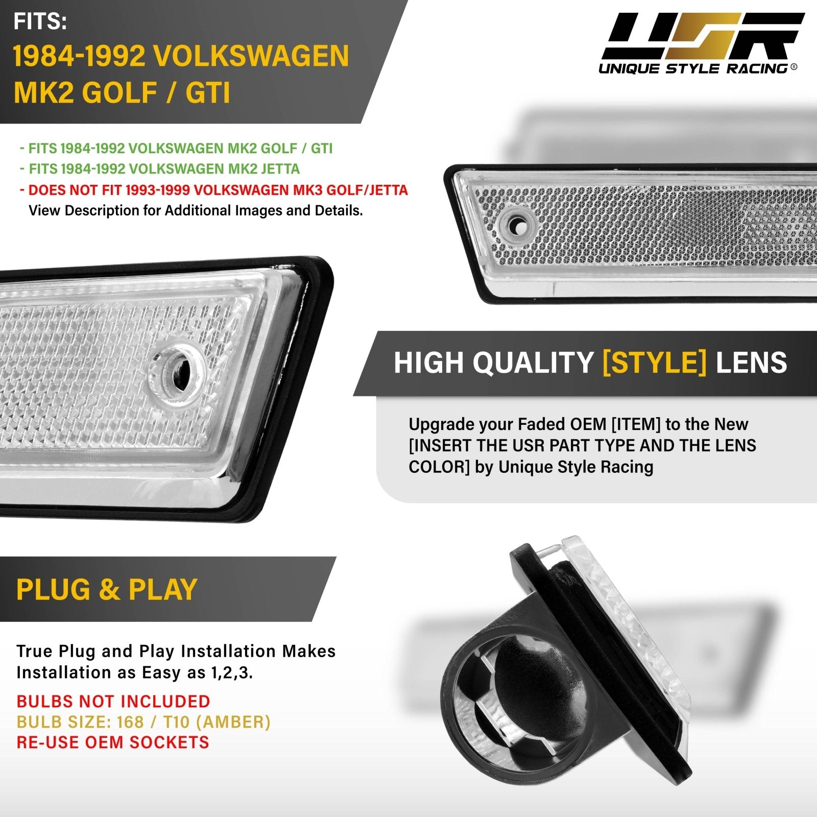 1984-1992 VW Golf/GTI/Jetta Mk2 Clear/Smoke Side Marker – Unique