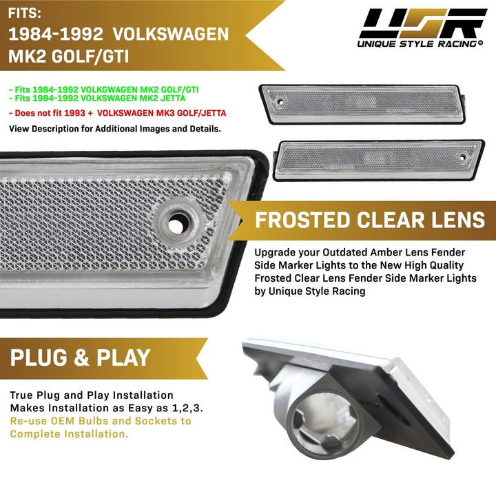 1984 - 1992 VW Golf / GTI / Jetta A2 Mk2 Clear, Black Smoked or Smoke Chrome Banana Fender Bumper Side Marker Light