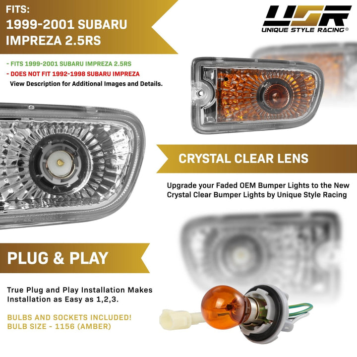 1999 - 2001 Subaru Classic Impreza 2.5RS Crystal Clear or Crystal Smoke Lens Front Bumper Turn Signal Lights