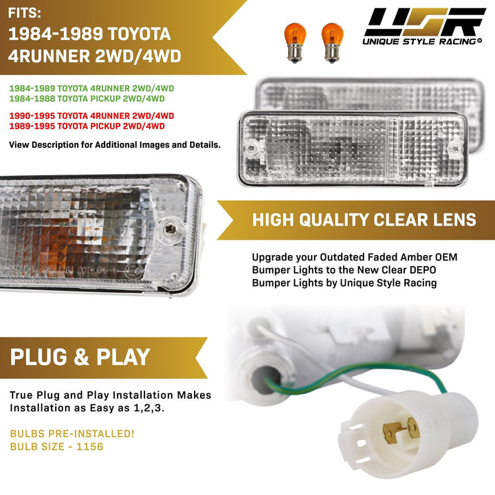 1984-1986 Toyota 4Runner & Pickup Truck 2WD & 4WD Clear Lens Bumper Signal Lights