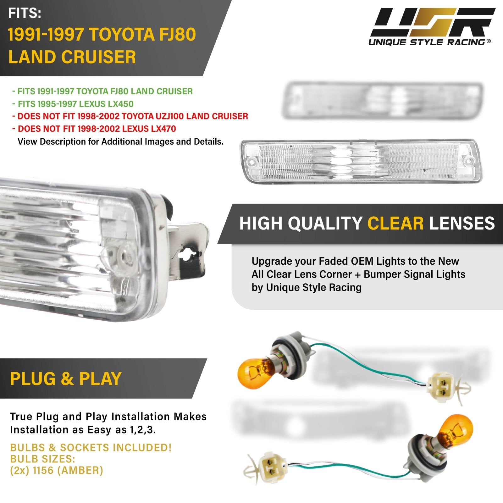 1991-1997 Toyota Land Cruiser & 1996-1997 Lexus LX450 Clear Front