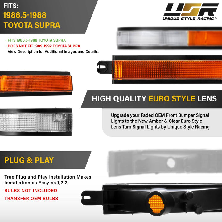 1986 1987 1988 Toyota Supra OE Frosted Amber Clear or Smoked Lens Bumper Lights

#lens-color_euro-style