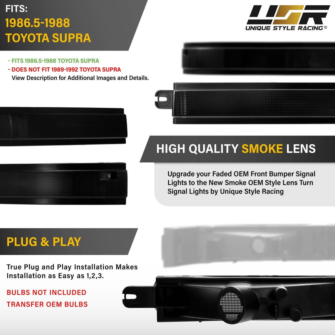 1986 1987 1988 Toyota Supra OE Frosted Amber Clear or Smoked Lens Bumper Lights

#lens-color_smoke-lens