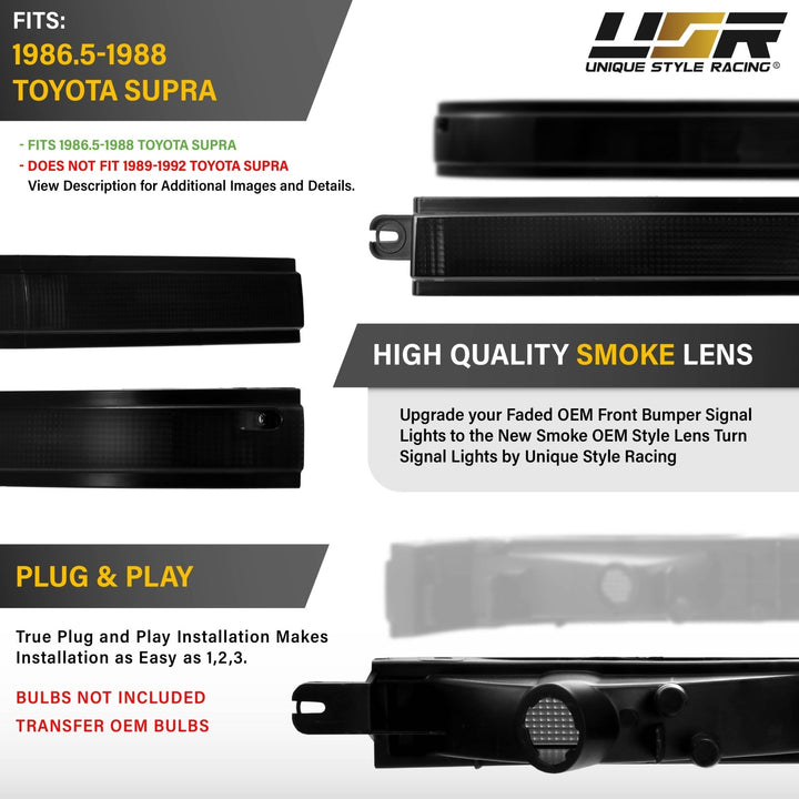 1986 1987 1988 Toyota Supra OE Frosted Amber Clear or Smoked Lens Bumper Lights

#lens-color_smoke-lens