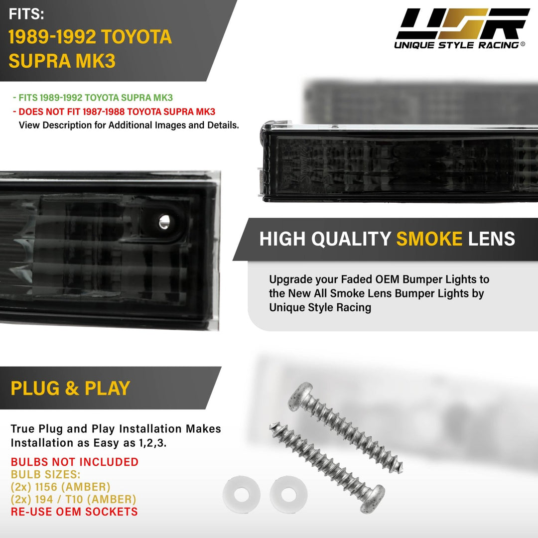 1989 1990 1991 1992 Toyota Supra MK3 Clear or Smoke Bumper Signal Lights

#lens-color_smoke-lens