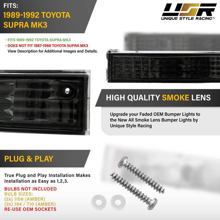 1989 1990 1991 1992 Toyota Supra MK3 Clear or Smoke Bumper Signal Lights

#lens-color_smoke-lens