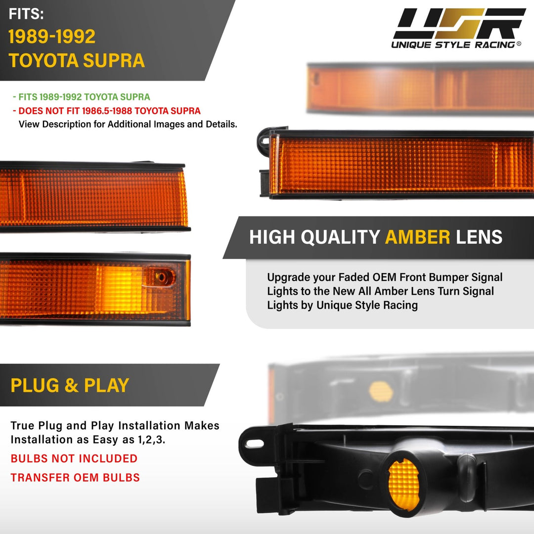 1989 1990 1991 1992 Toyota Supra OE Frosted Amber, Clear or Smoked Lens Bumper Lights

#lens-color_amber-lens